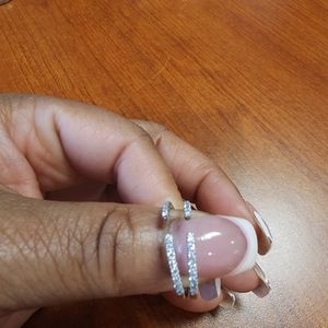 Natural Diamond Microset Open ring, Thin Stackable Band, 14k Solid white Gold